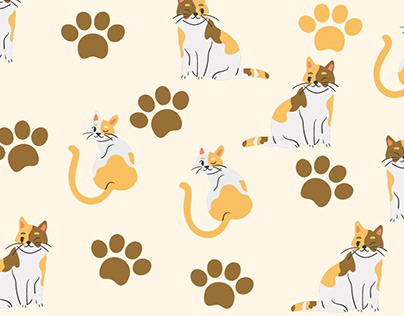 Beige Cute Cat Seamless Pattern Canvas Print
