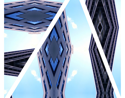 Photomontage numérique architecture abstraite bleu