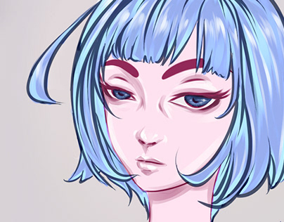 Blue haired girl Head Quick paint