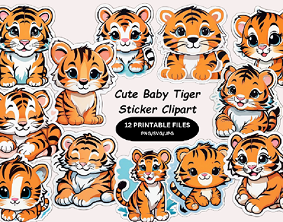 Cute Baby Tiger Sticker Clipart