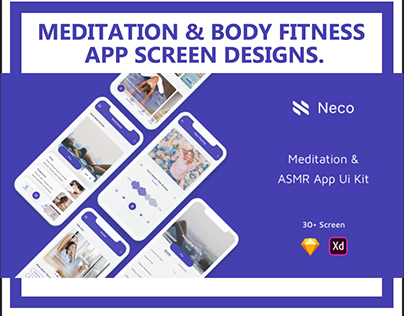 Meditation & Body Fitness App screen Designs.