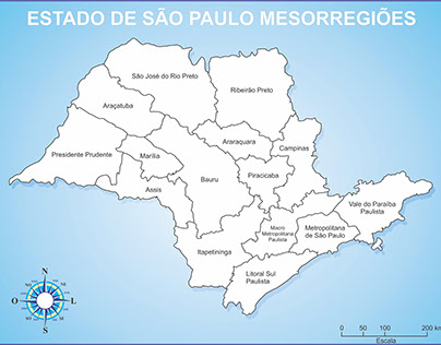 Mapa Estado de São Paulo Mesorregiões - Contorno
