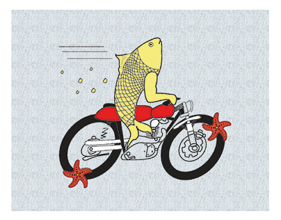 Ilustración Pez motociclista