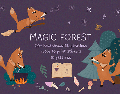Cute Fox the Wizard in the Magic Forest