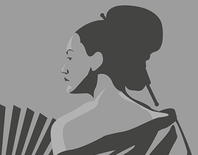 Графика, портрет женщины с веером