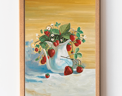 Strawberry in Vase Oil Painting