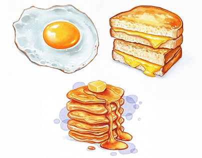 Watercolor Food Illustrations. Breakfast.