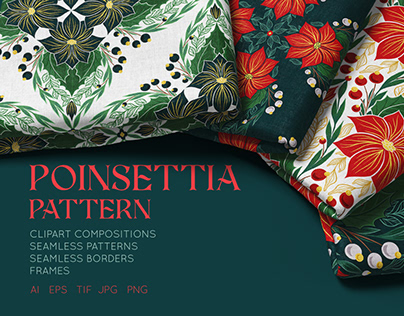 Poinsettia pattern vector set