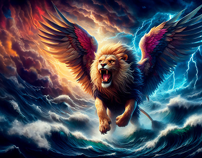 Lion with Eagles' Wings. Illustration Series. Daniel 7
