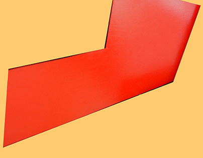Composition abstraite minimale rouge sur fond abricot