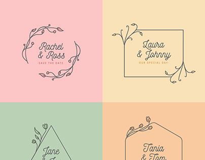 Minimalist Wedding Monograms in Pastel Colors