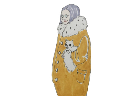 old lady in an yellow coat