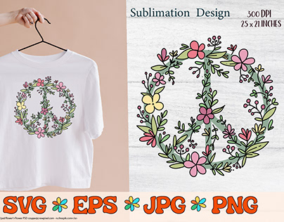 Hippie peace floral sign Sublimation