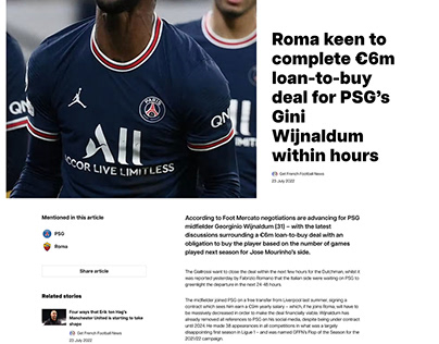 Football articles in CSS,HTML