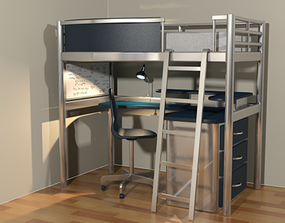 College Dorm Bed & Desk Design
