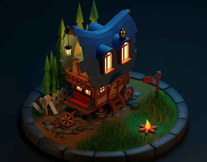 Magic wagon in low poly style