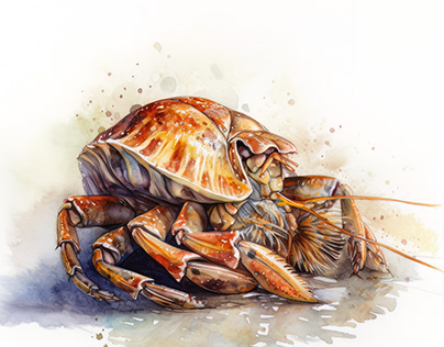 Hermit Crab Animal Portrait Watercolor Painting