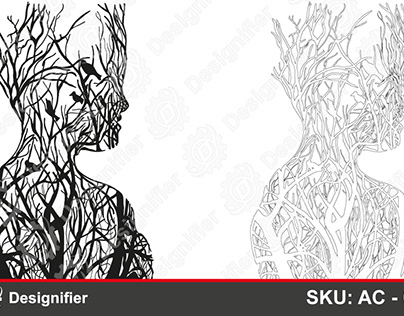 Tree Silhouette AC0002 Art Work, Human Head Art DXF