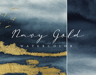 NAVY BLUE GOLD WATERCOLOR BACKGROUNDS