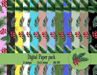 Digital paper pack, Christmas pattern