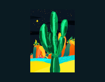 The cactus under the stars by the sea