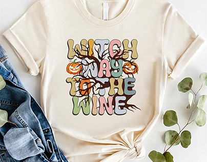 Witch way to the wine T-shirt design.