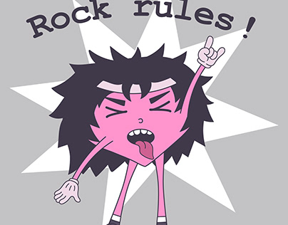 The character is a pink heart in the rocker style