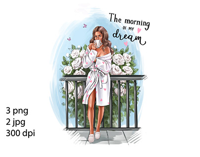 Project thumbnail - Girl with coffee and flowers clipart