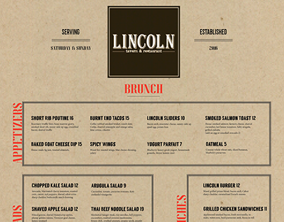 Lincoln Tavern Brunch Menu