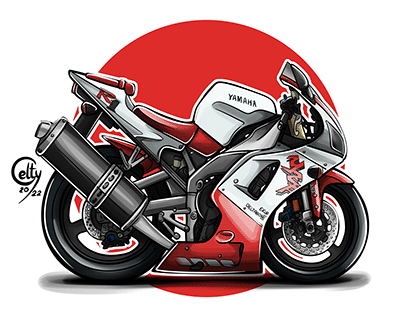 Yamaha R1 25th anniversarry caricature