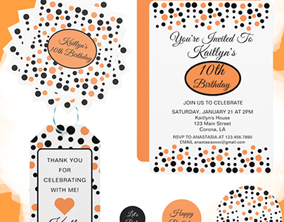 Orange and Black Polka Dot Birthday Party POD Design