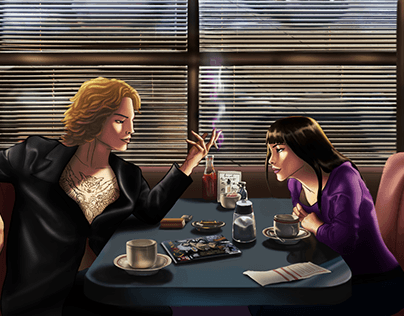 Diner scene, inspired by Pulp Fiction.