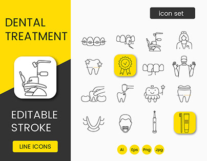 Dental treatment icons set