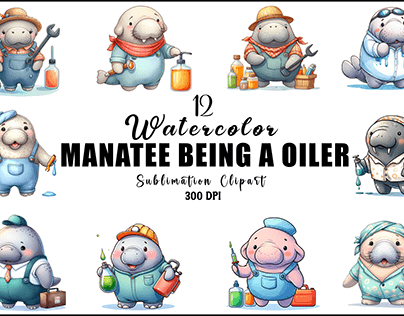 Manatee Being A Oiler Sublimation Clipart