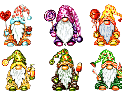 Cute colorful gnomes with accessories