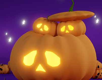 3D LowPoly halloween "Pumpkin with spiders"