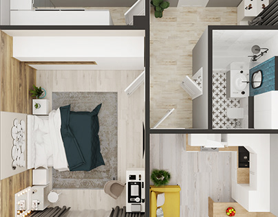 3D apartment layout, 64 m2. Makhachkala, 2019