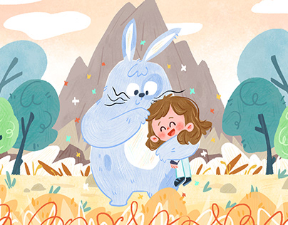儿童插画-和巨兔做朋友吧