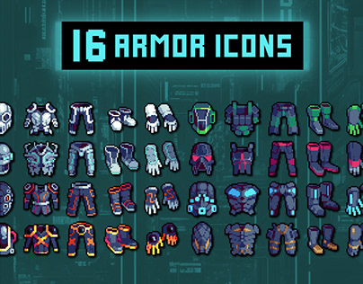 Cyberpunk Armor 32×32 Icons Pixel Art