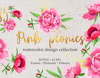 Watercolor Pink Peonies JPG/PNG set