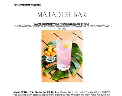 Matador Bar New Seasonal Cocktails Campaign
