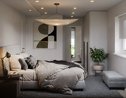 Minimalist bedroom in gray shades