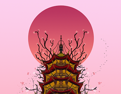 Asian Pagoda Illustration