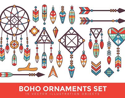 Vintage Boho Ornaments Set Vector Illustration