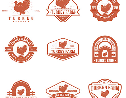 Set of Turkey farm Emblems, Badges and Designs.