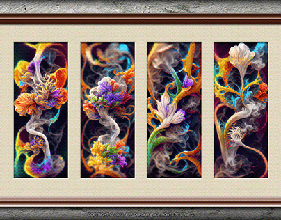Smokey Fractal Flowers Polyptych