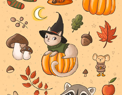 Cozy autumn sticker sheets and postcard collection