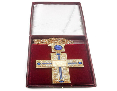 “The Blue Crystallized Stones Pectoral Cross Pendant"