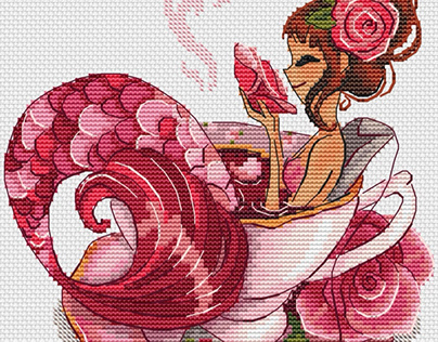 Cross Stitch Pattern “Mermaid gatherings: Rose tea”