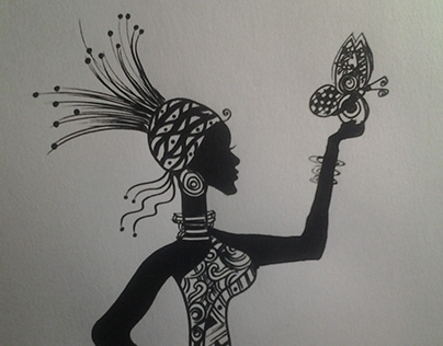 butter fly silhouette‬ " ink on cotton paper " A4